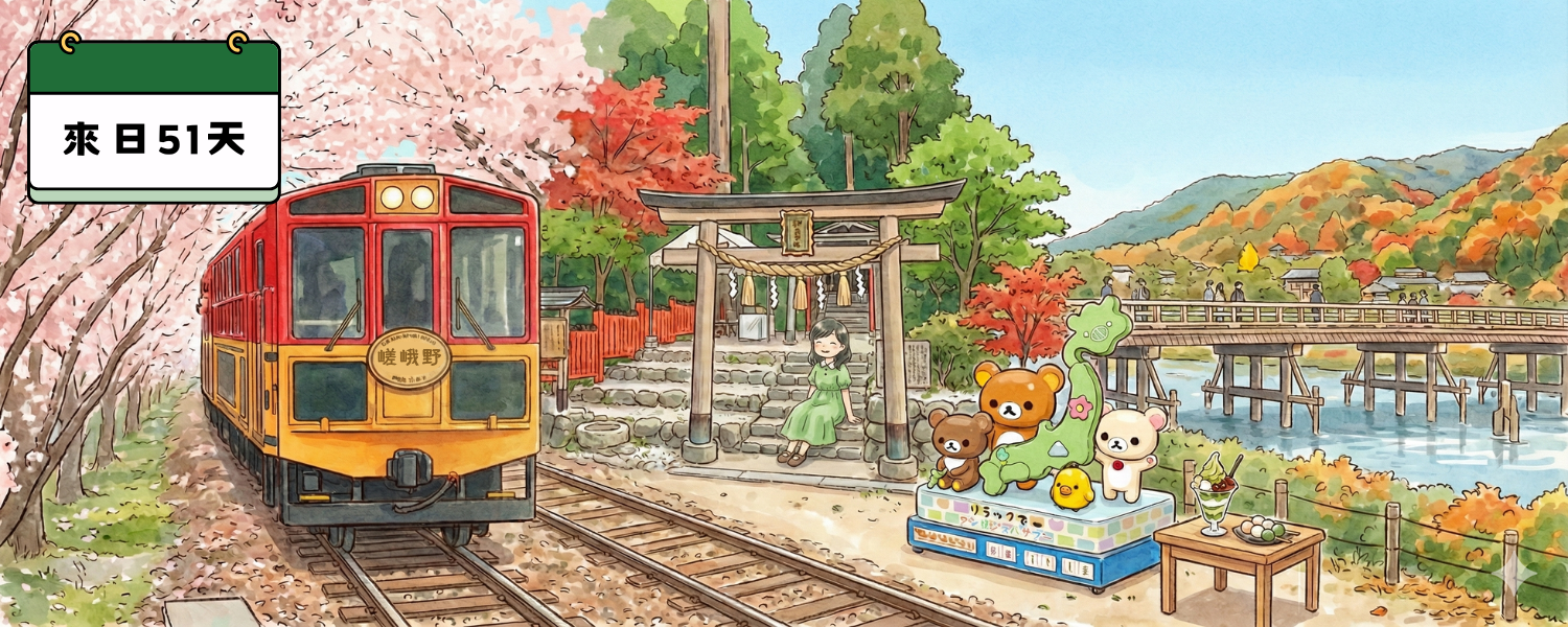 🚂 再次搭乘龜岡小火車 × 常寂光寺楓葉 × 渡月橋夜景｜來日第51天